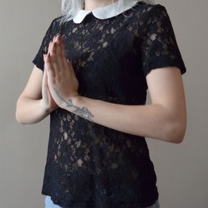 Lace Black Collared Top